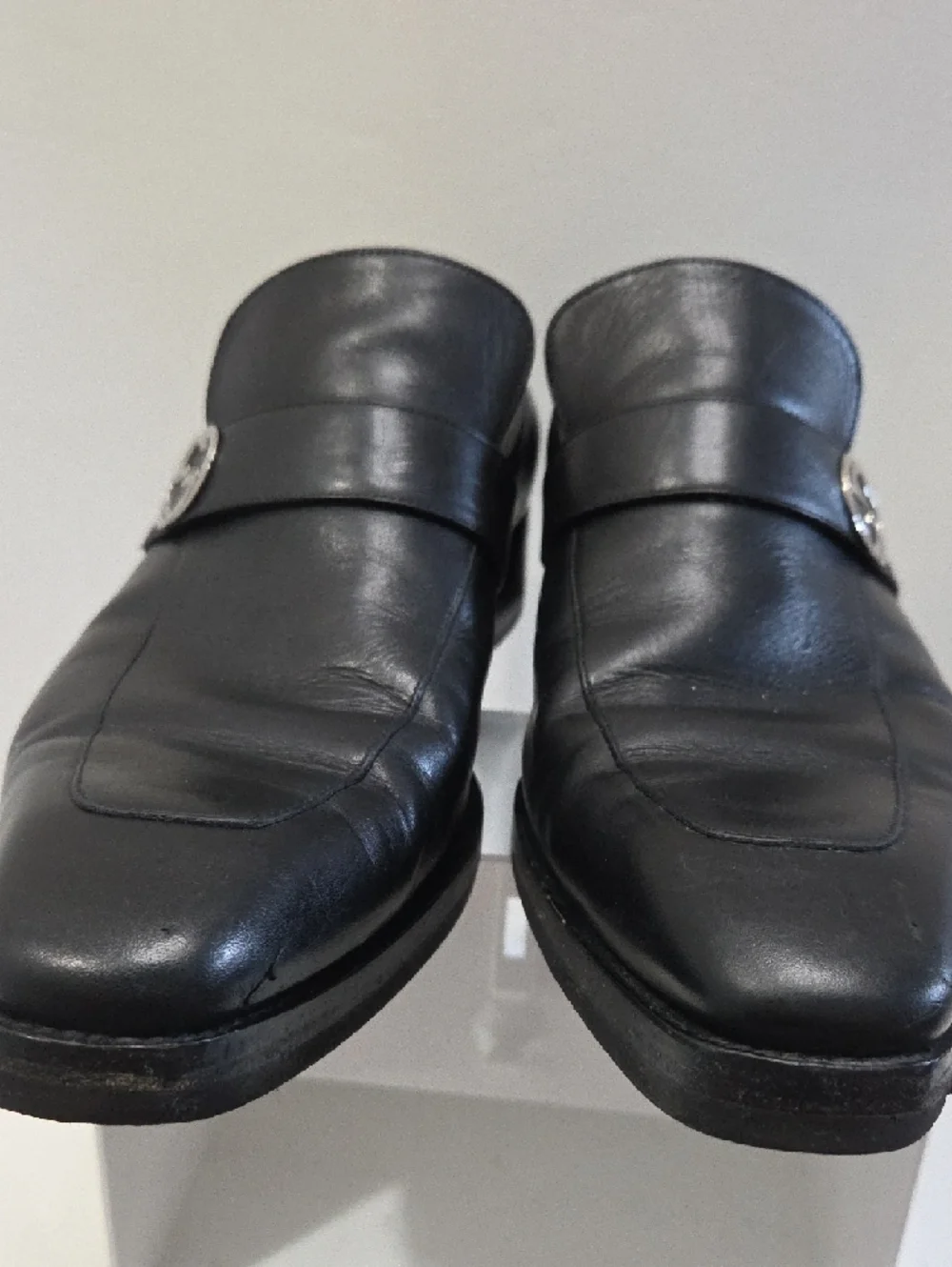 Gucci Black Leather Loafers with Silver Logo Hardware
